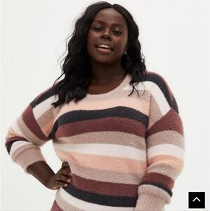 Fuzzy Pullover Drop striped Shoulder Sweater